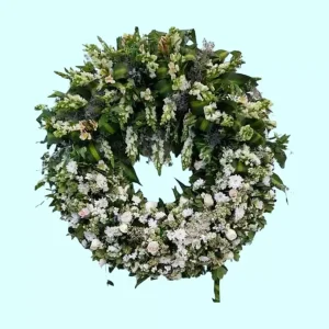 Corona funeraria de 1 metro con flores blancas para condolencias
