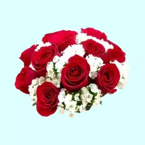 Ramo bouquet para dama de honor con rosas rojas y flores blancas