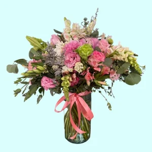 Sinfonía Alegre bouquet de rosas claveles lisianthus y hortensia