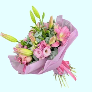 Feliz Día ramo de lilis Acapulco rosas y lisianthus